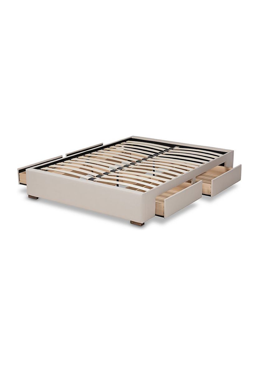 Leni Modern and Contemporary Light Grey Fabric Upholstered 4-Drawer Platform Storage Bed Frame