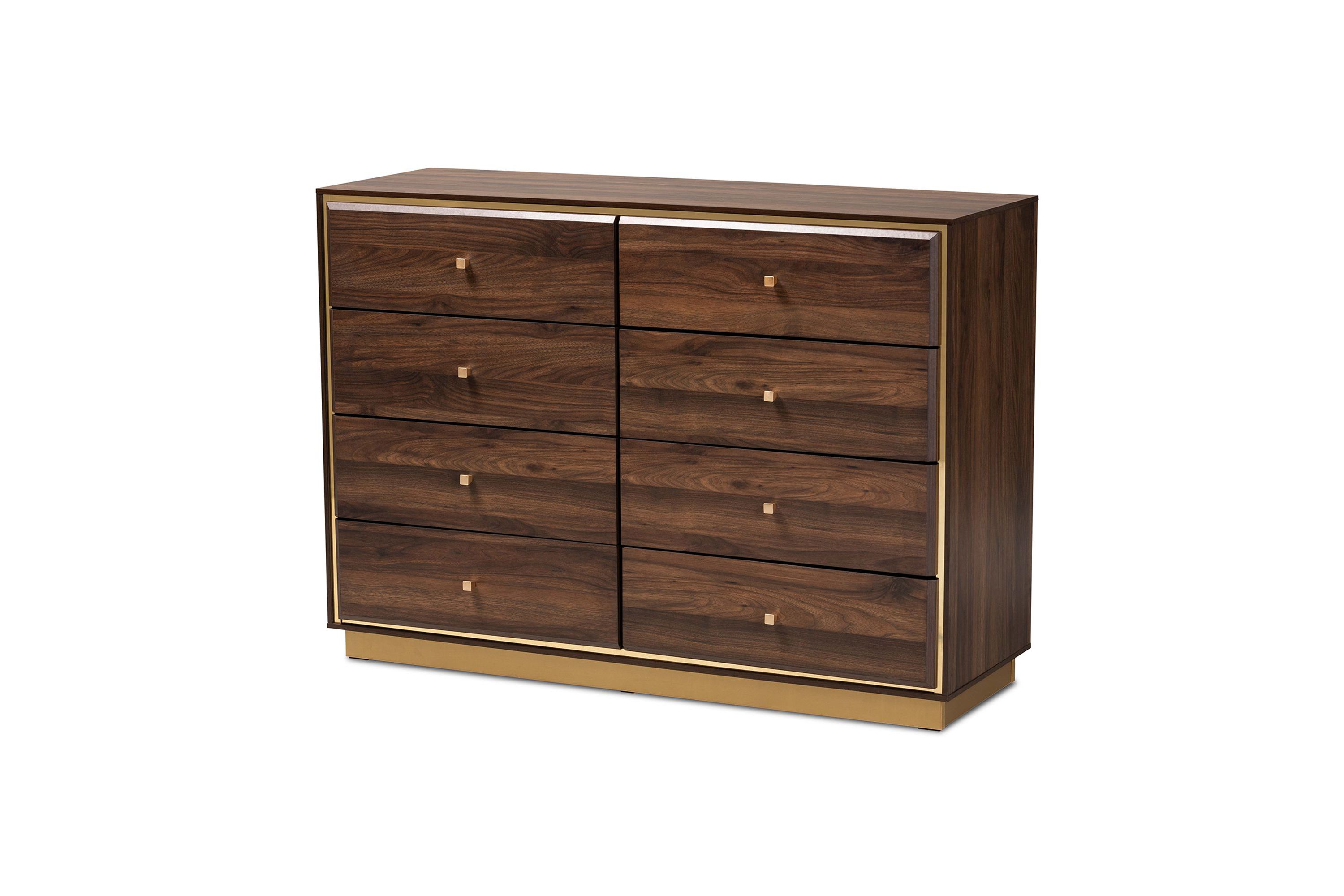Braxton Studio Cormac Modern and Contemporary Walnut Brown Finished Wood and Gold Metal 8-Drawer Dresser