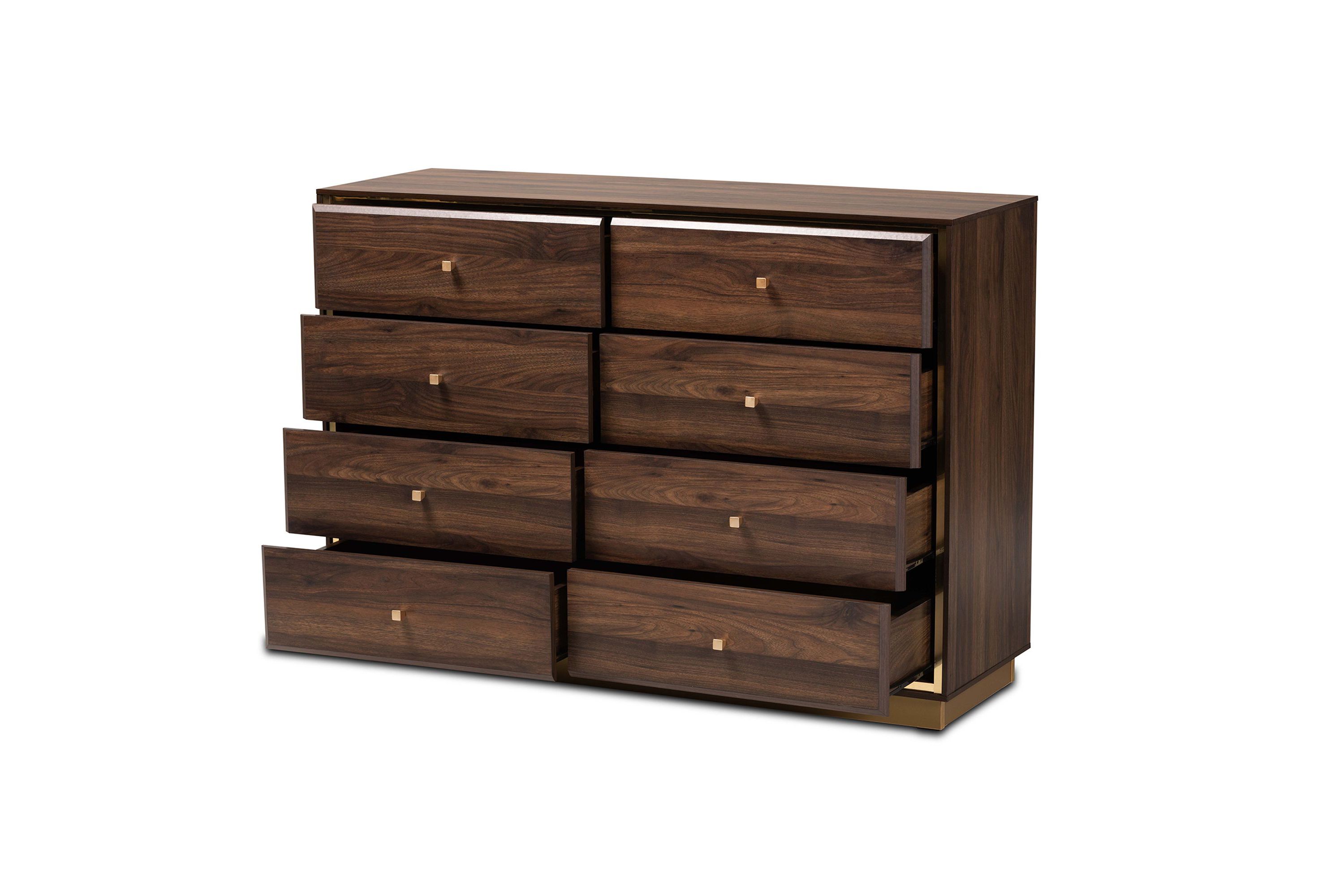 Braxton Studio Cormac Modern and Contemporary Walnut Brown Finished Wood and Gold Metal 8-Drawer Dresser