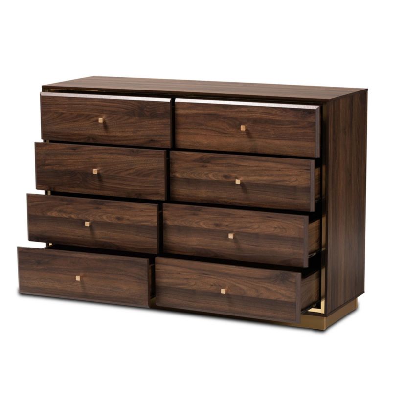 Braxton Studio Cormac Modern and Contemporary Walnut Brown Finished Wood and Gold Metal 8-Drawer Dresser