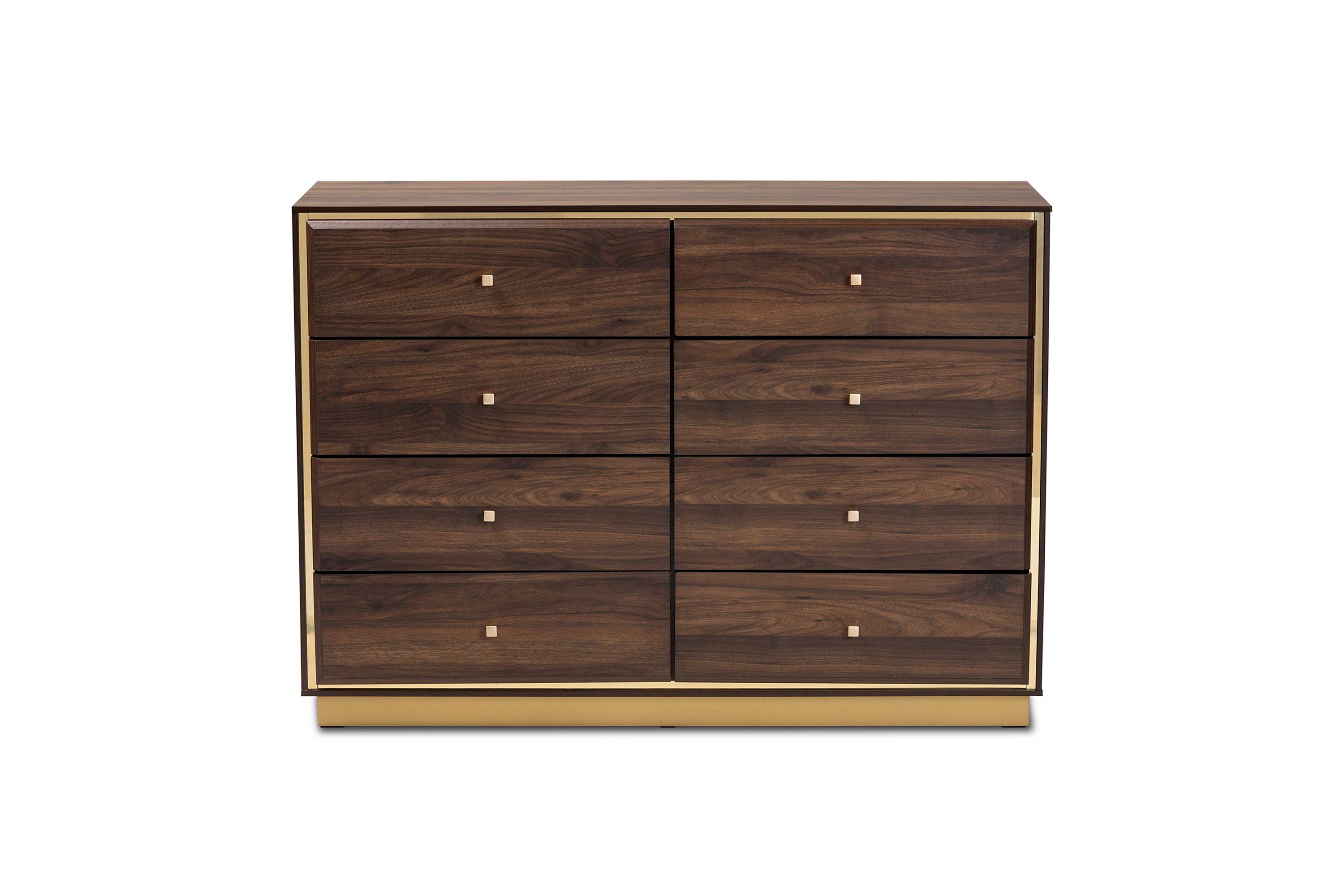 Braxton Studio Cormac Modern and Contemporary Walnut Brown Finished Wood and Gold Metal 8-Drawer Dresser