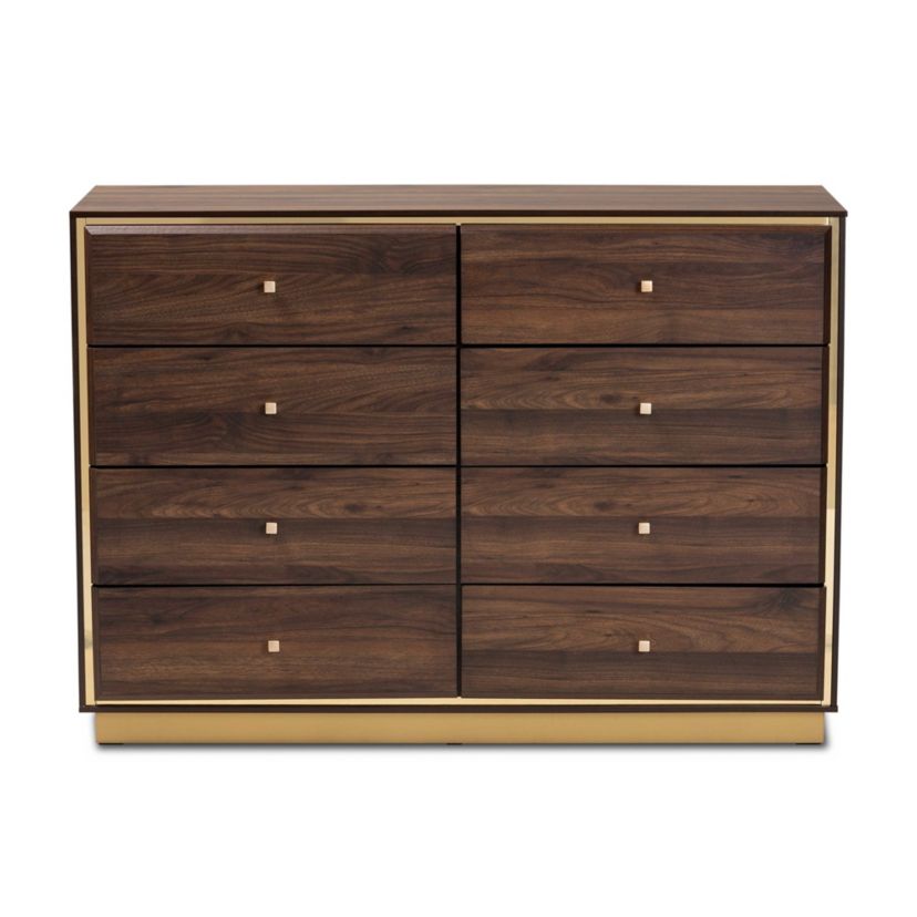 Braxton Studio Cormac Modern and Contemporary Walnut Brown Finished Wood and Gold Metal 8-Drawer Dresser