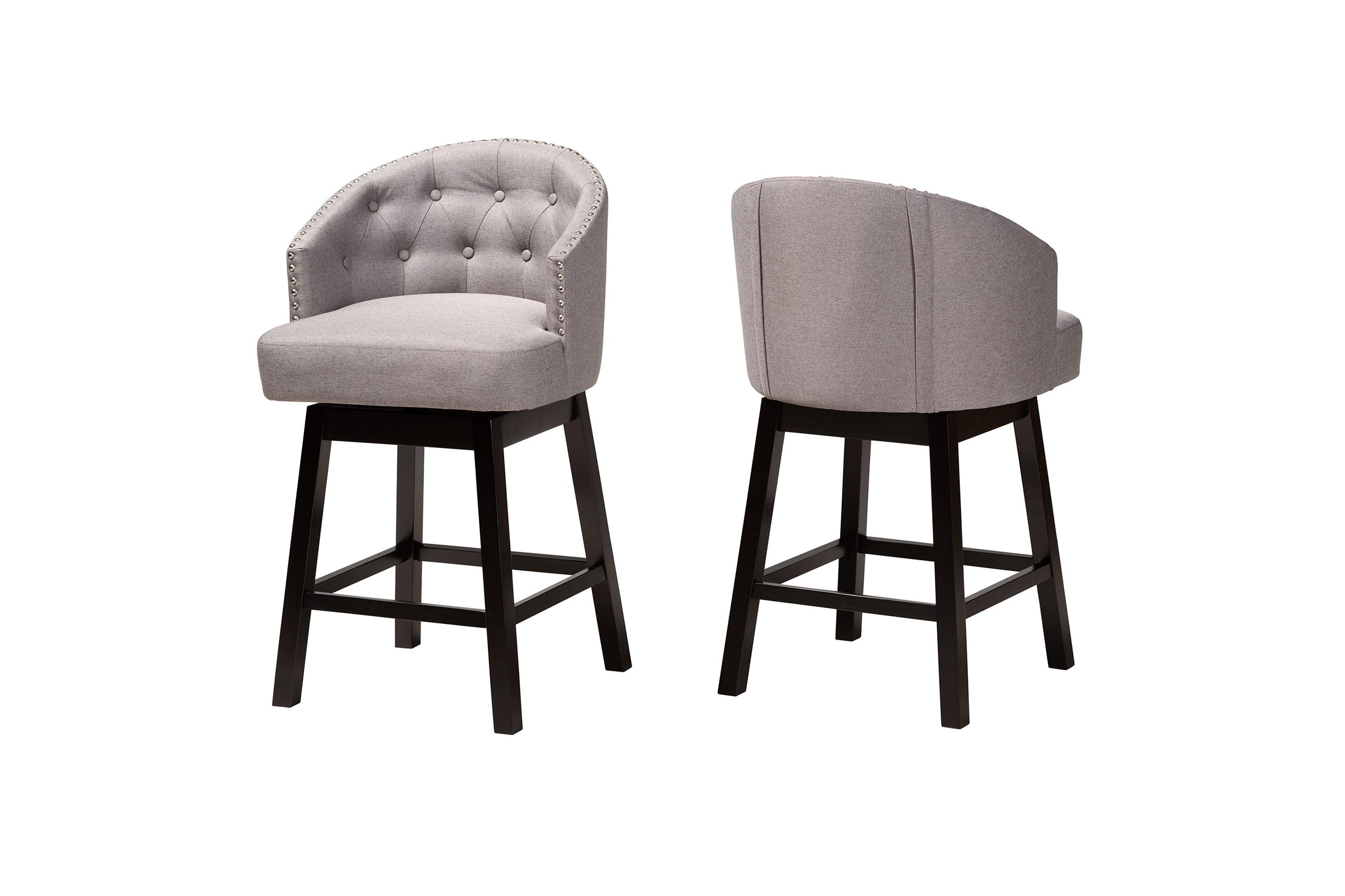 Theron Mid-Century Transitional Tan Faux Leather and Espresso Brown Finished Wood 2-Piece Swivel Counter Stool Set