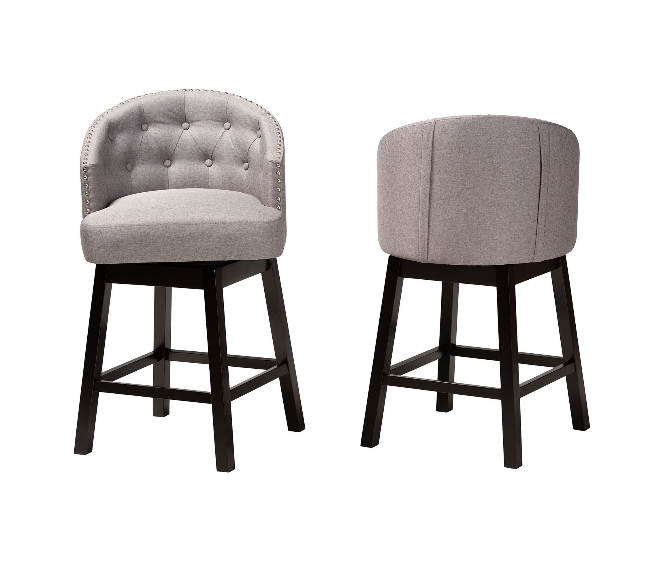 Theron Mid-Century Transitional Tan Faux Leather and Espresso Brown Finished Wood 2-Piece Swivel Counter Stool Set