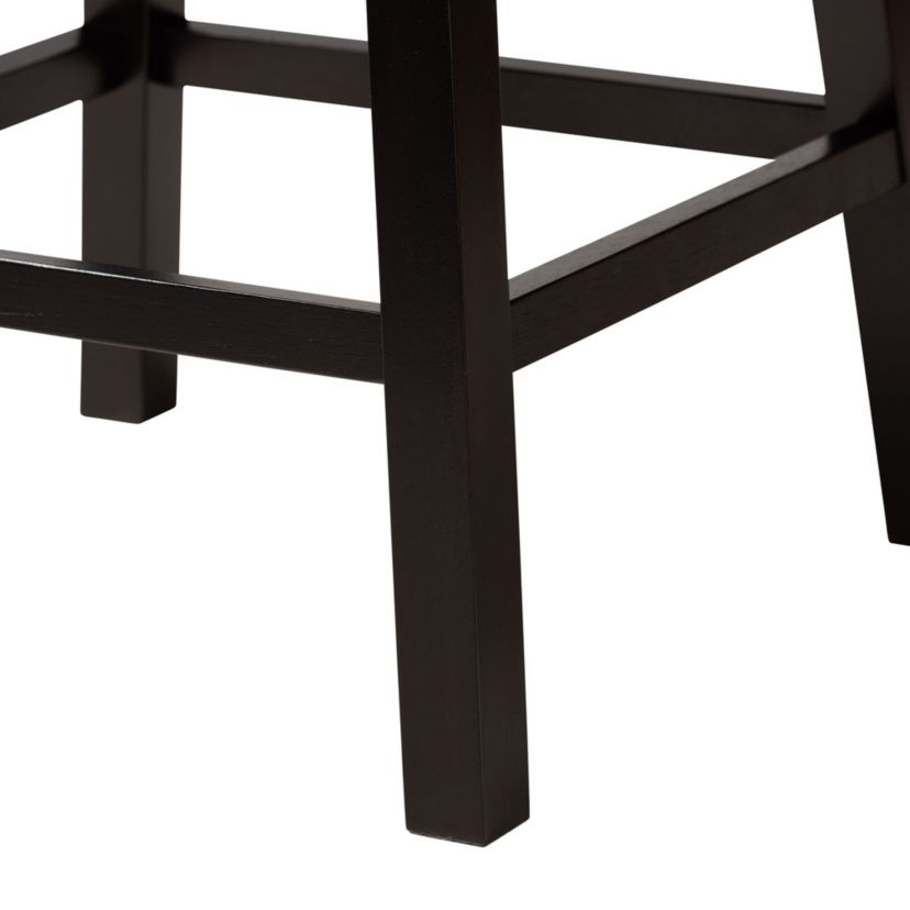 Theron Mid-Century Transitional Tan Faux Leather and Espresso Brown Finished Wood 2-Piece Swivel Counter Stool Set