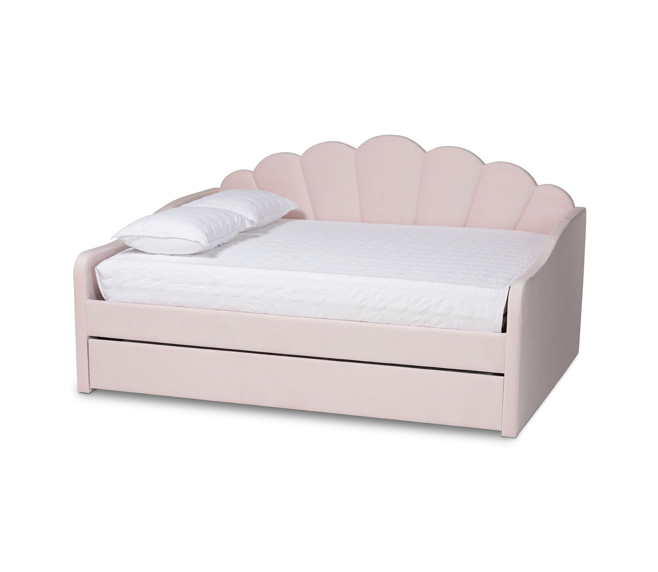Timila Modern and Contemporary Light Pink Velvet Fabric Upholstered Queen Size Daybed