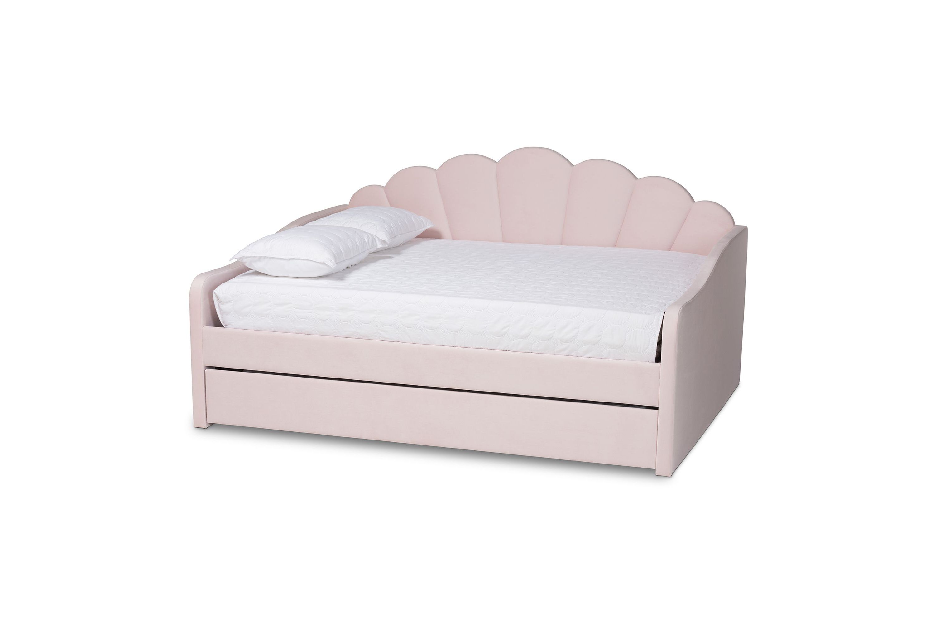 Timila Modern and Contemporary Light Pink Velvet Fabric Upholstered Queen Size Daybed