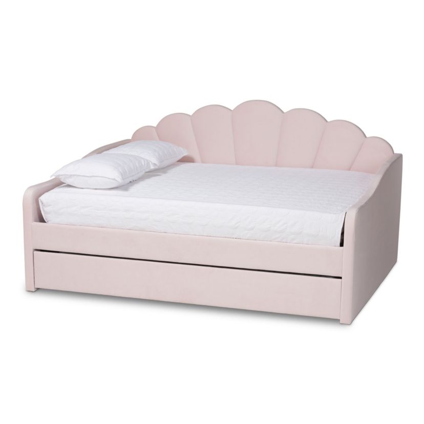 Timila Modern and Contemporary Light Pink Velvet Fabric Upholstered Queen Size Daybed