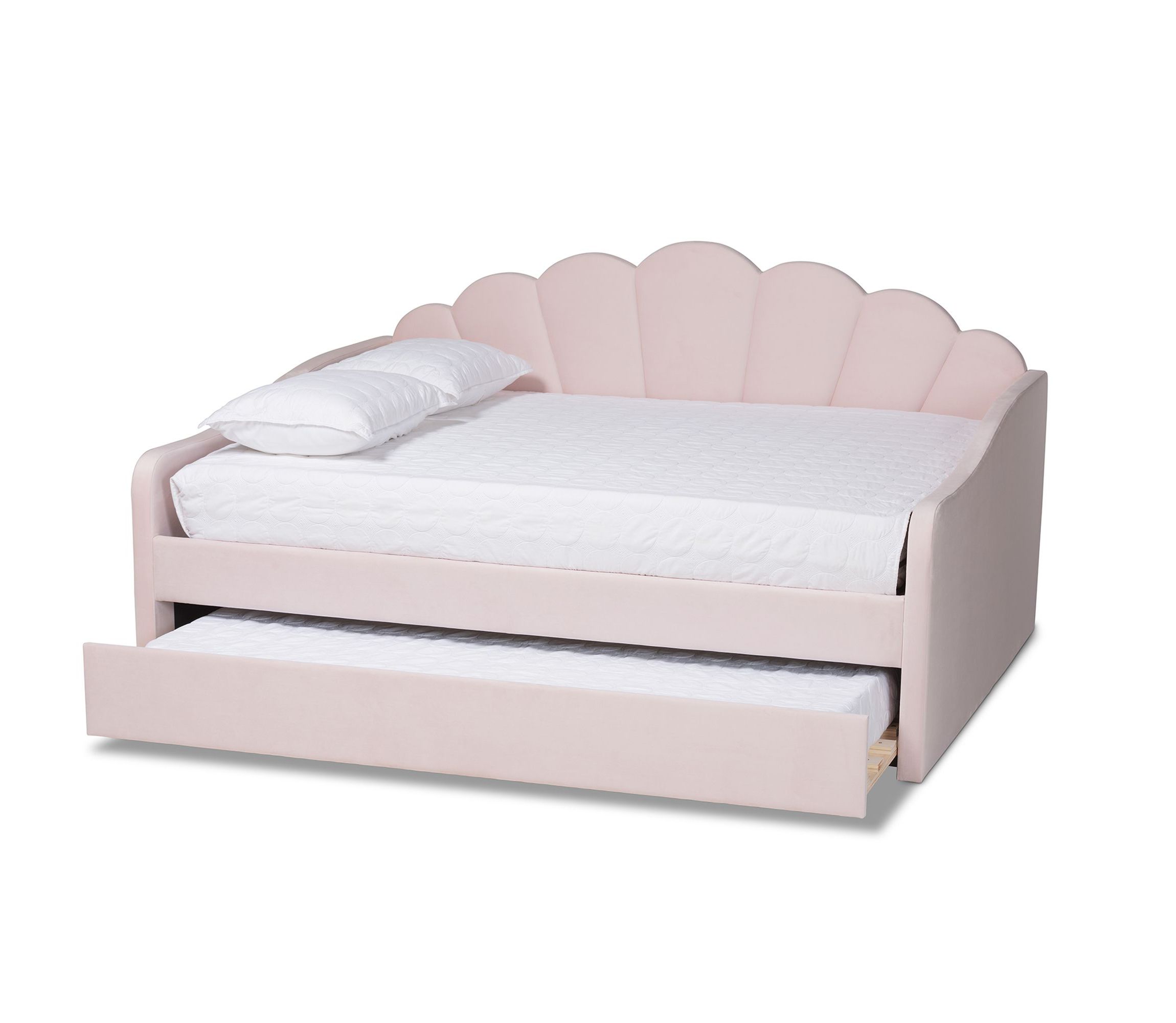 Timila Modern and Contemporary Light Pink Velvet Fabric Upholstered Queen Size Daybed