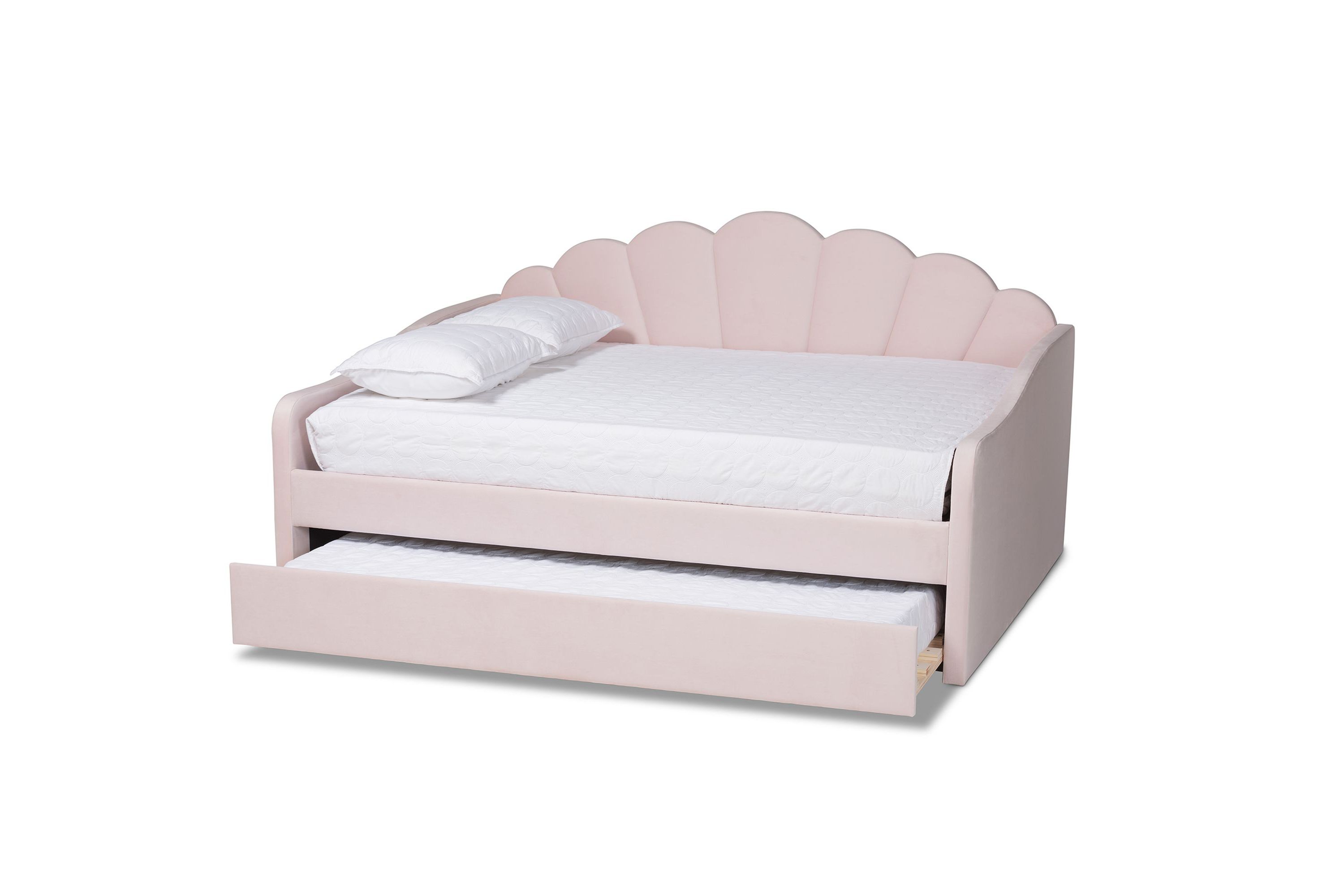 Timila Modern and Contemporary Light Pink Velvet Fabric Upholstered Queen Size Daybed
