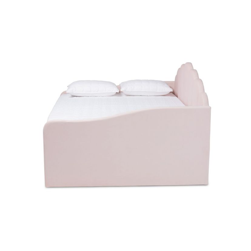 Timila Modern and Contemporary Light Pink Velvet Fabric Upholstered Queen Size Daybed