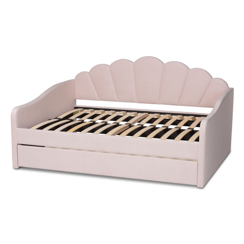 Timila Modern and Contemporary Light Pink Velvet Fabric Upholstered Queen Size Daybed