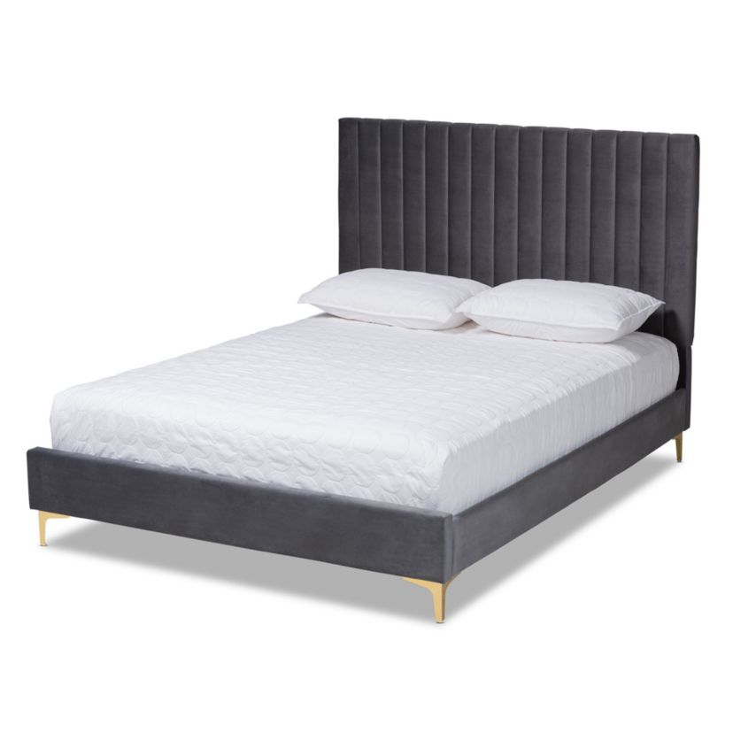 Serrano Contemporary Glam and Luxe Velvet Upholstered and Metal Platform Bed