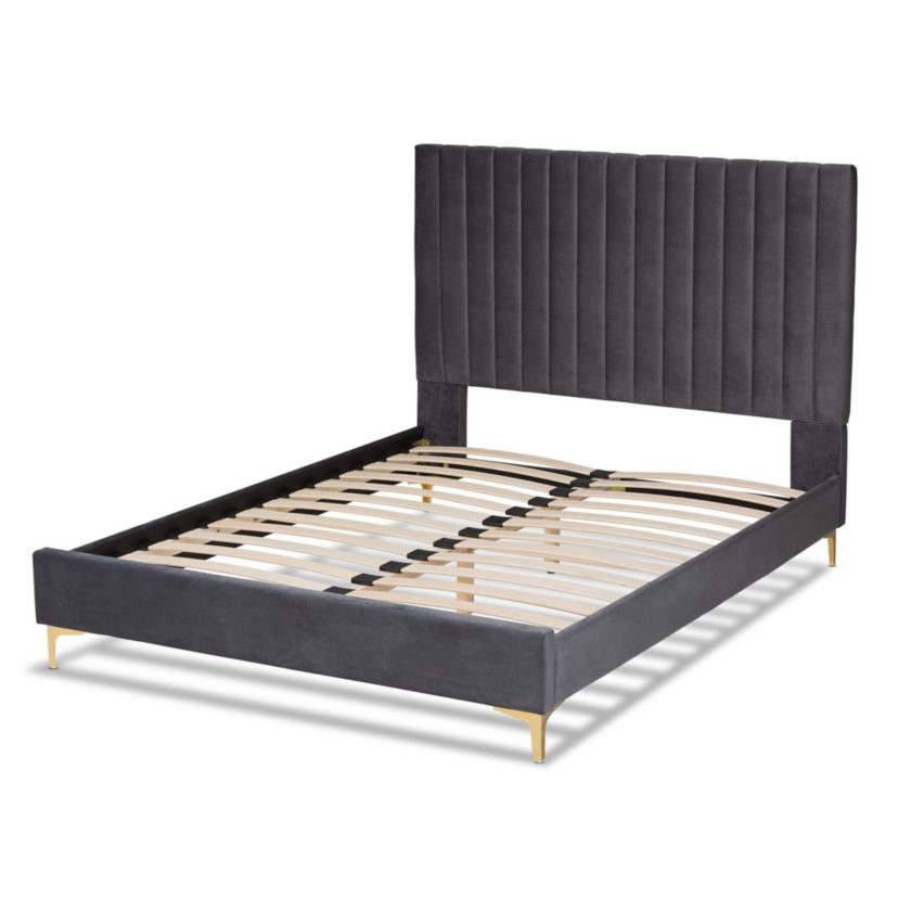 Serrano Contemporary Glam and Luxe Velvet Upholstered and Metal Platform Bed