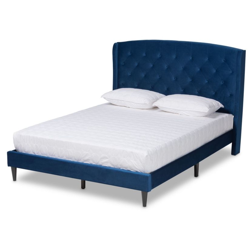 Joanna Modern and Contemporay Velvet Upholstered and Wood Platform Bed