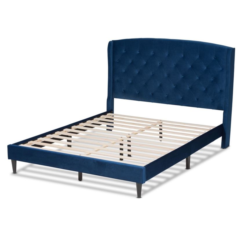 Joanna Modern and Contemporay Velvet Upholstered and Wood Platform Bed