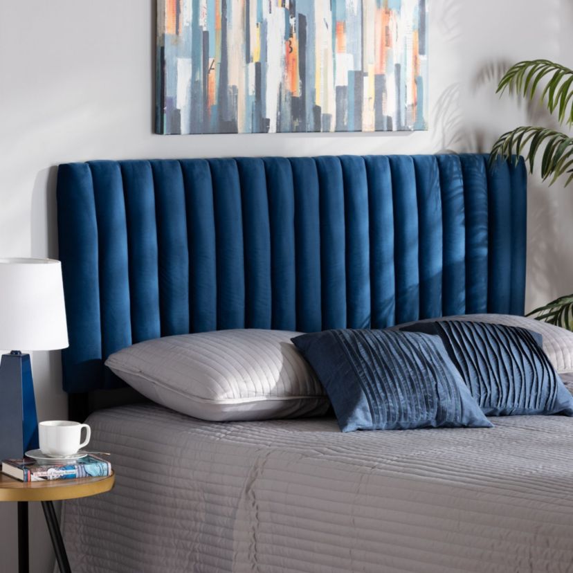 Emile Modern and Contemporary Velvet Upholstered and Wood Headboard