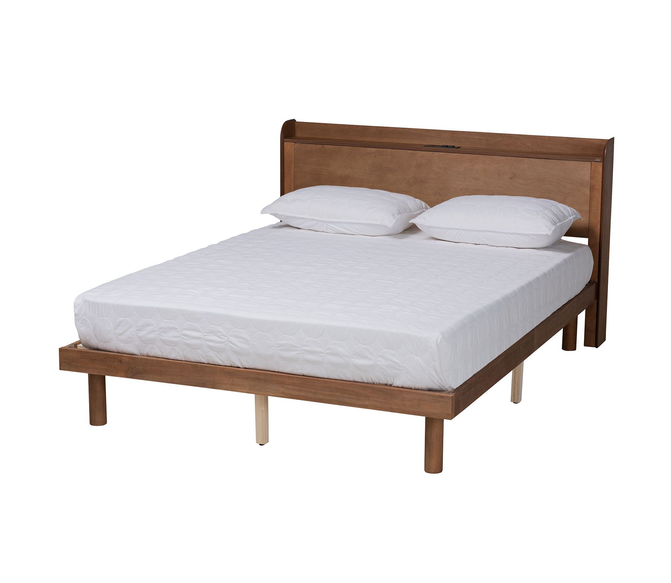 Decker Mid-Century Modern Transitional Wood Platform Bed with Charging Station
