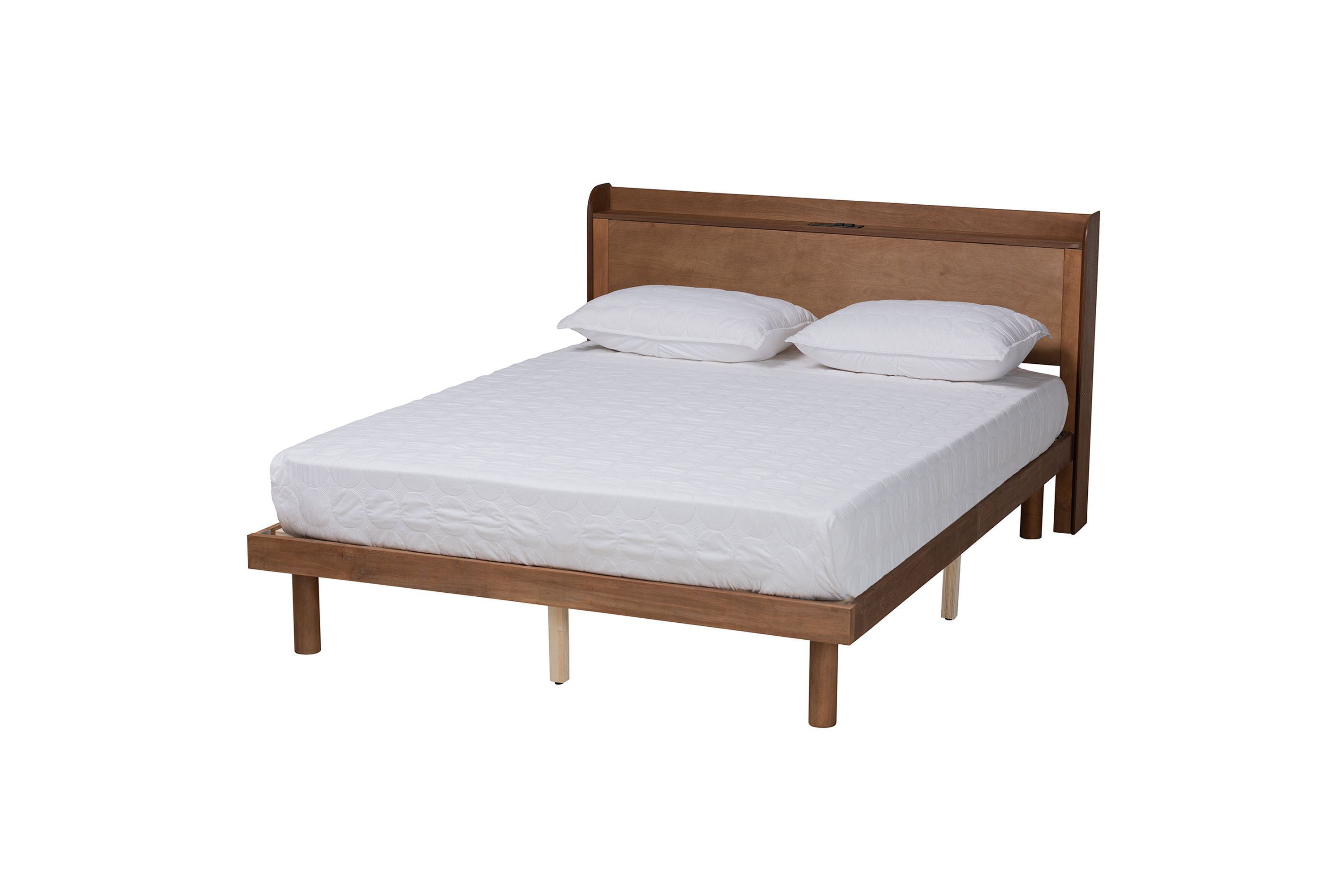 Decker Mid-Century Modern Transitional Wood Platform Bed with Charging Station