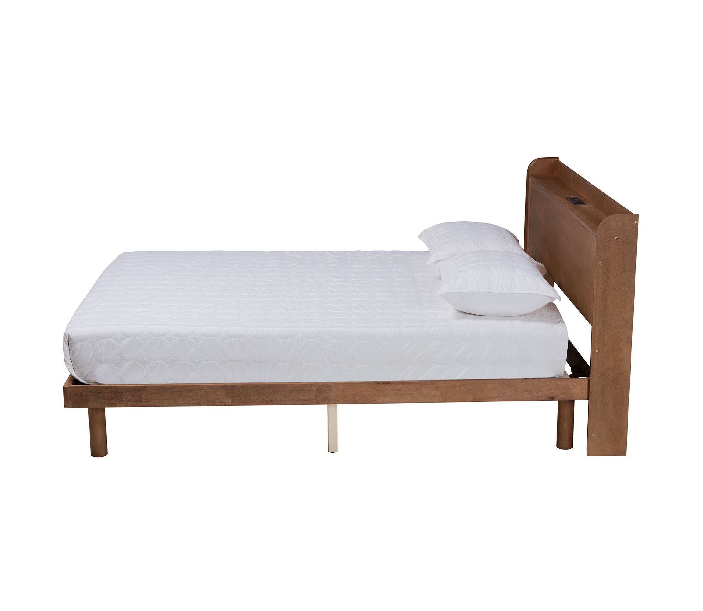 Decker Mid-Century Modern Transitional Wood Platform Bed with Charging Station