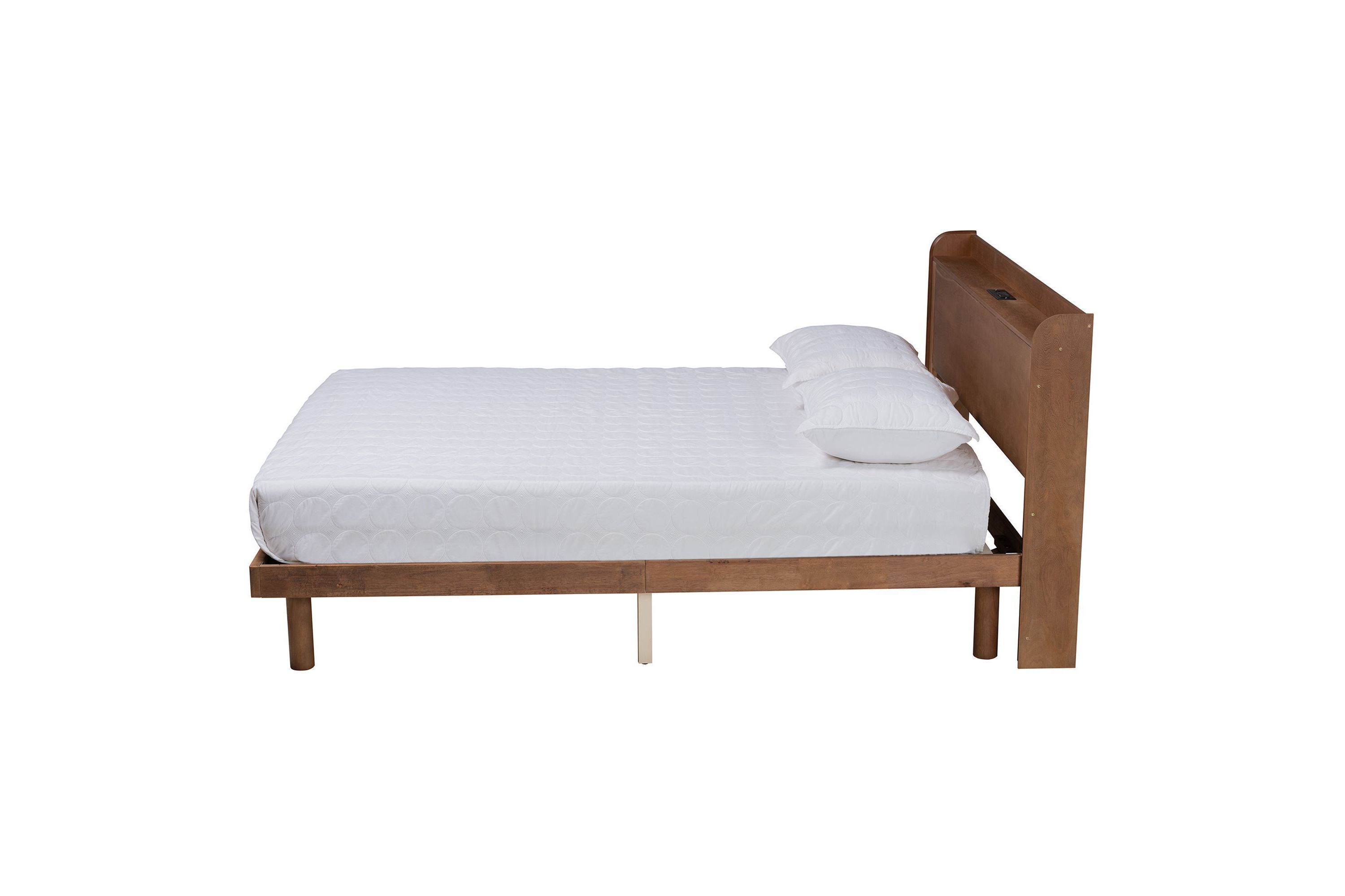 Decker Mid-Century Modern Transitional Wood Platform Bed with Charging Station