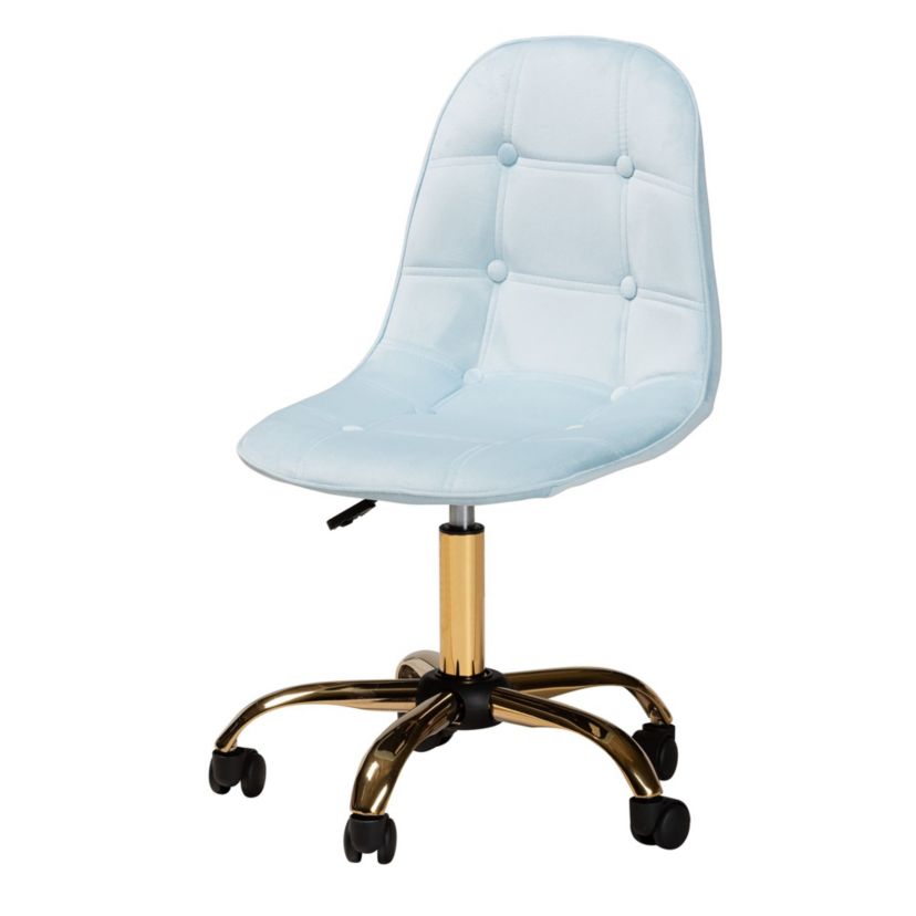 Kabira Contemporary Glam and Luxe Blush Pink Velvet Fabric and Metal Swivel Office chair