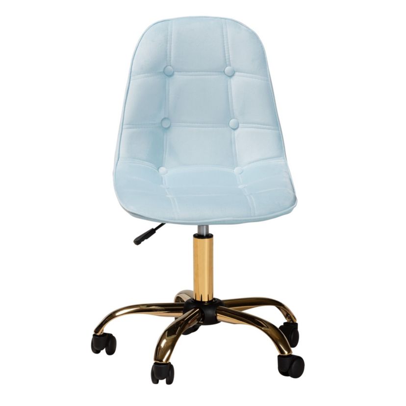 Kabira Contemporary Glam and Luxe Blush Pink Velvet Fabric and Metal Swivel Office chair