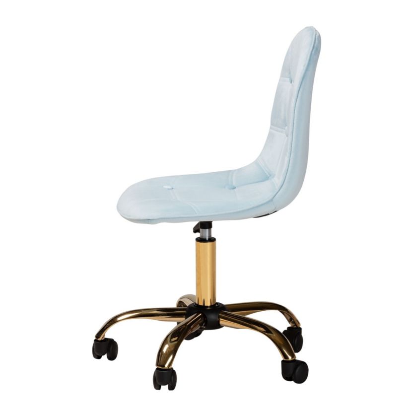 Kabira Contemporary Glam and Luxe Blush Pink Velvet Fabric and Metal Swivel Office chair