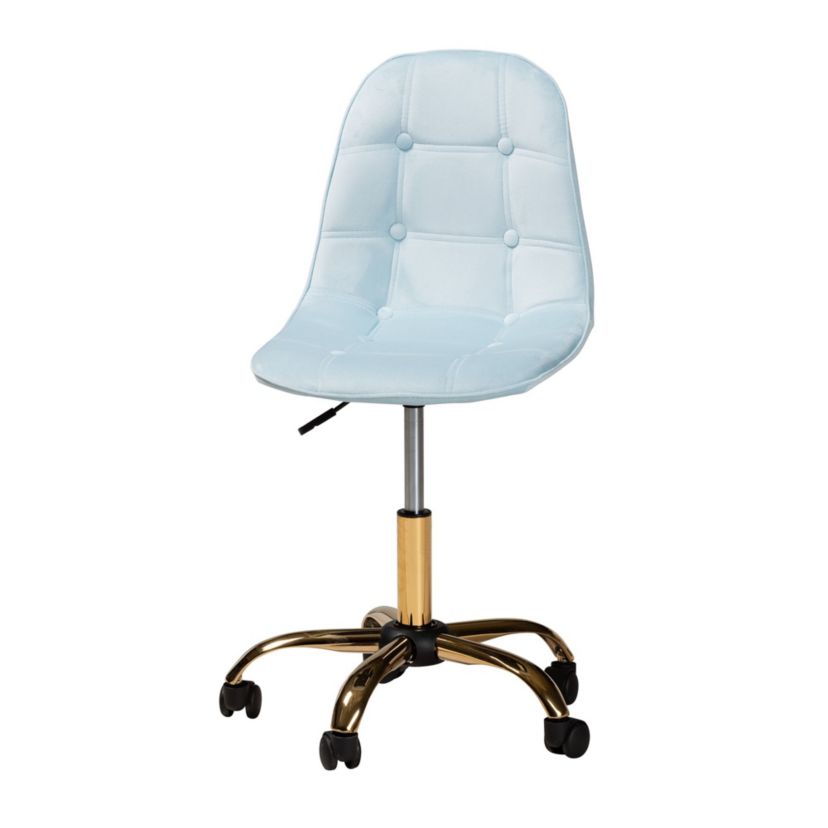 Kabira Contemporary Glam and Luxe Blush Pink Velvet Fabric and Metal Swivel Office chair