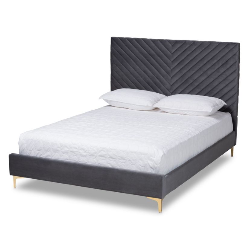 Fabrico Contemporary Glam and Luxe Velvet Upholstered and Metal Platform Bed