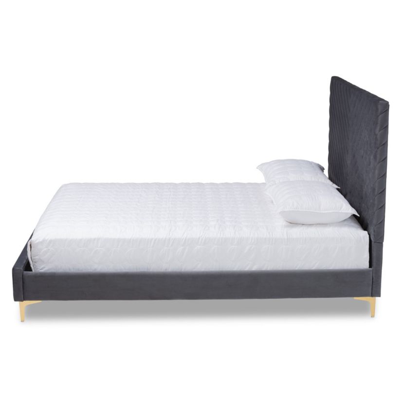 Fabrico Contemporary Glam and Luxe Velvet Upholstered and Metal Platform Bed