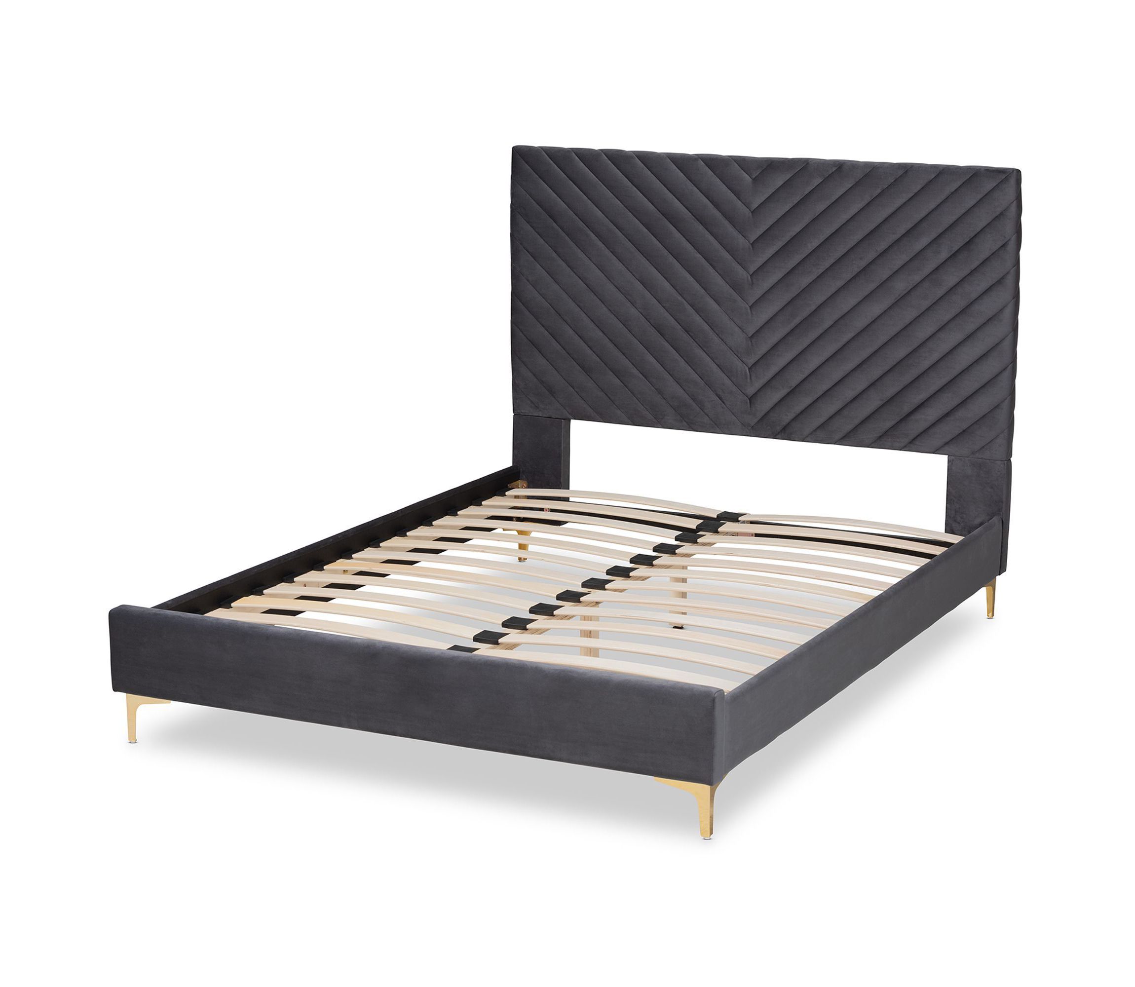Fabrico Contemporary Glam and Luxe Velvet Upholstered and Metal Platform Bed