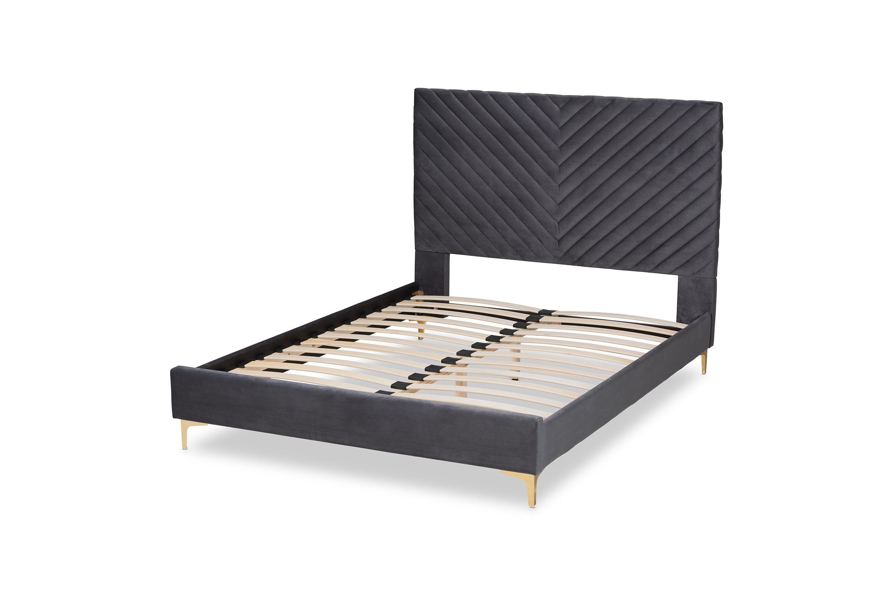 Fabrico Contemporary Glam and Luxe Velvet Upholstered and Metal Platform Bed