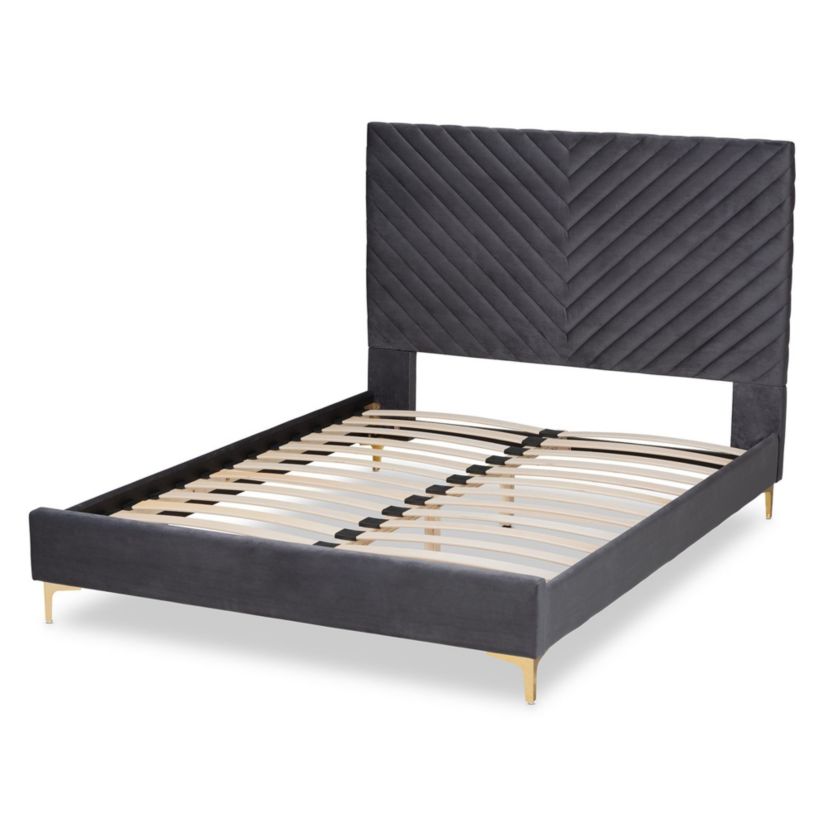 Fabrico Contemporary Glam and Luxe Velvet Upholstered and Metal Platform Bed