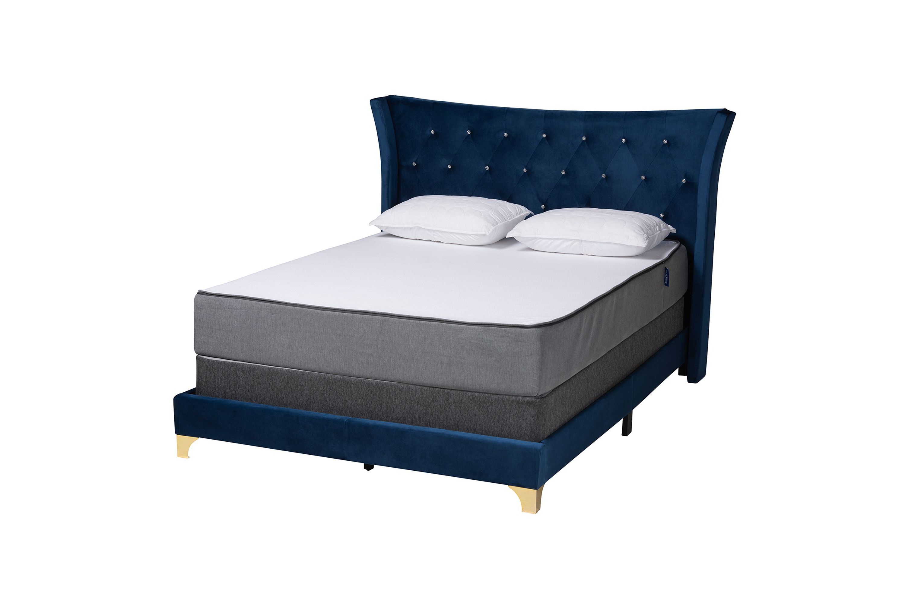 Easton Contemporary Glam and Luxe Velvet and Metal Panel Bed