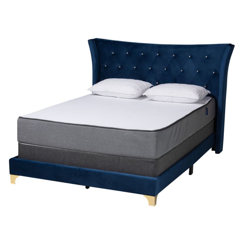 Easton Contemporary Glam and Luxe Velvet and Metal Panel Bed