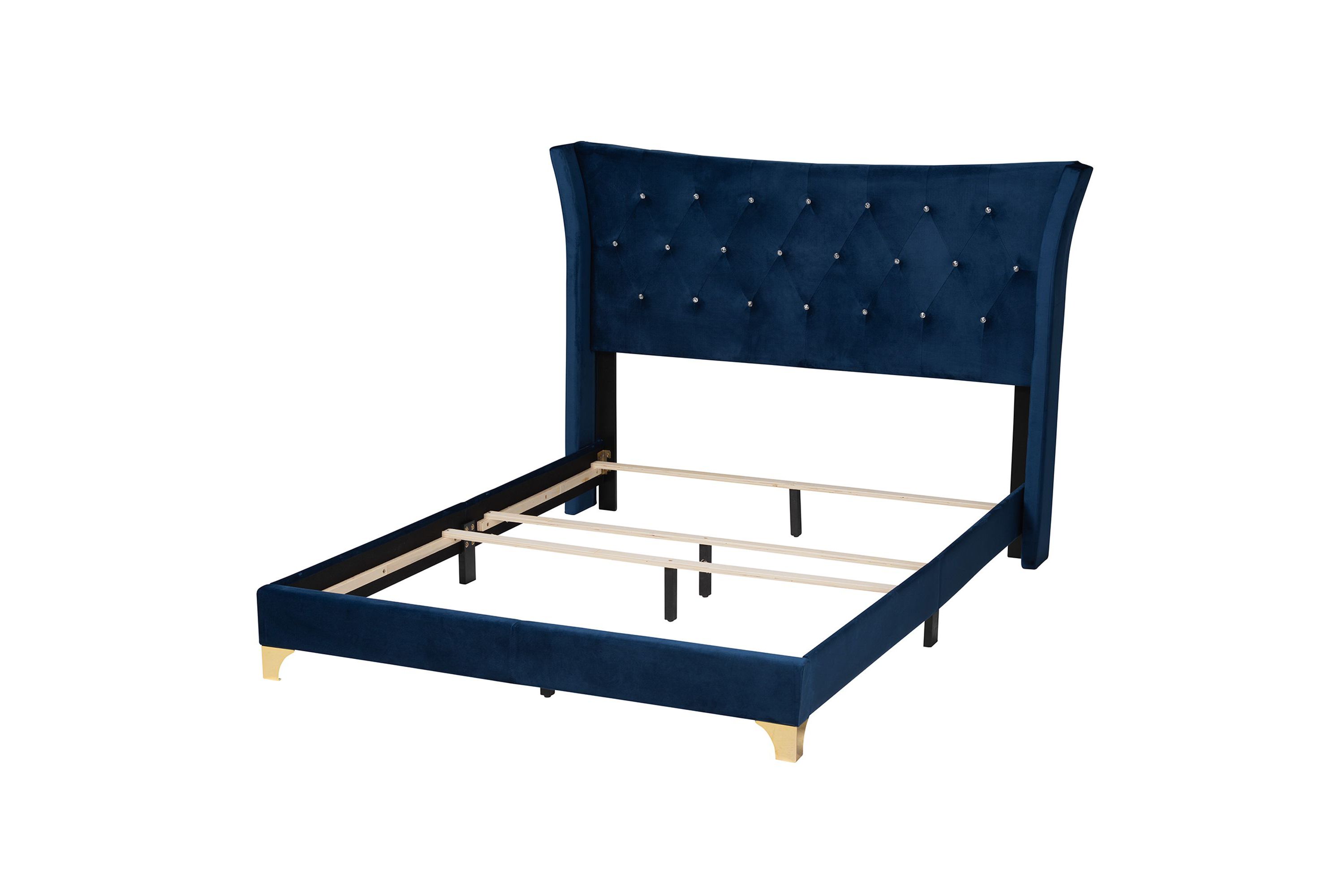 Easton Contemporary Glam and Luxe Velvet and Metal Panel Bed