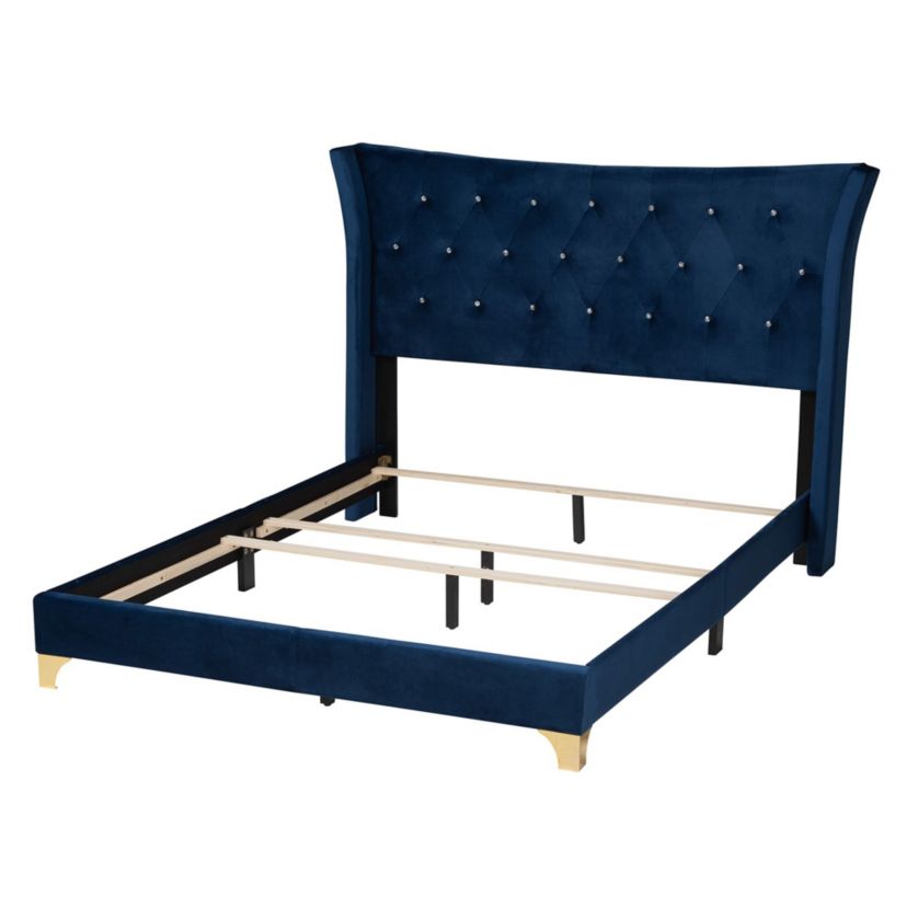 Easton Contemporary Glam and Luxe Velvet and Metal Panel Bed