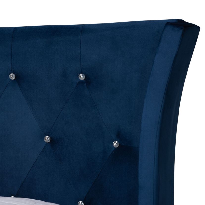 Easton Contemporary Glam and Luxe Velvet and Metal Panel Bed