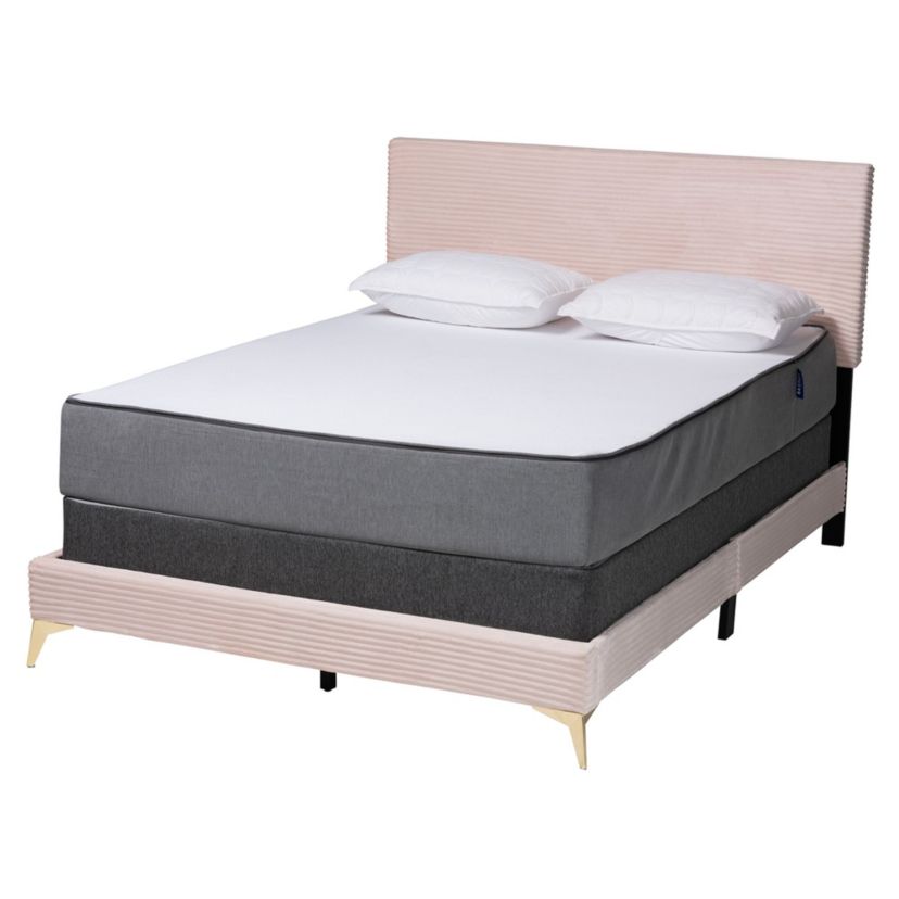 Abberton Modern and Contemporary Velvet and Metal Panel Bed