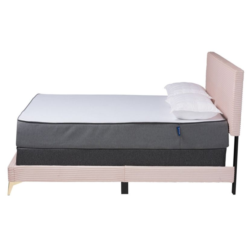 Abberton Modern and Contemporary Velvet and Metal Panel Bed