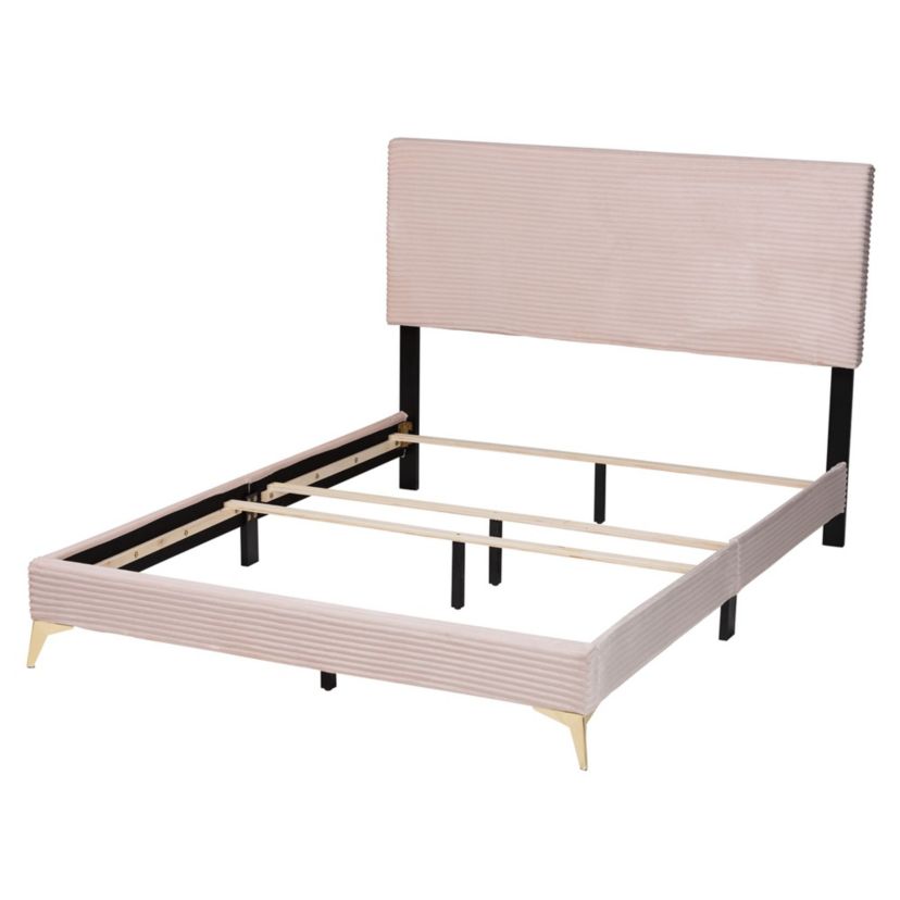 Abberton Modern and Contemporary Velvet and Metal Panel Bed