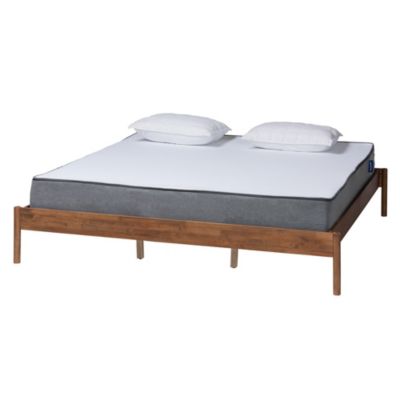 Baxton Studio Agatis Mid-Century Modern Ash Walnut Finished Wood King Size Bed Frame, Brown, Queen -  0193271349586