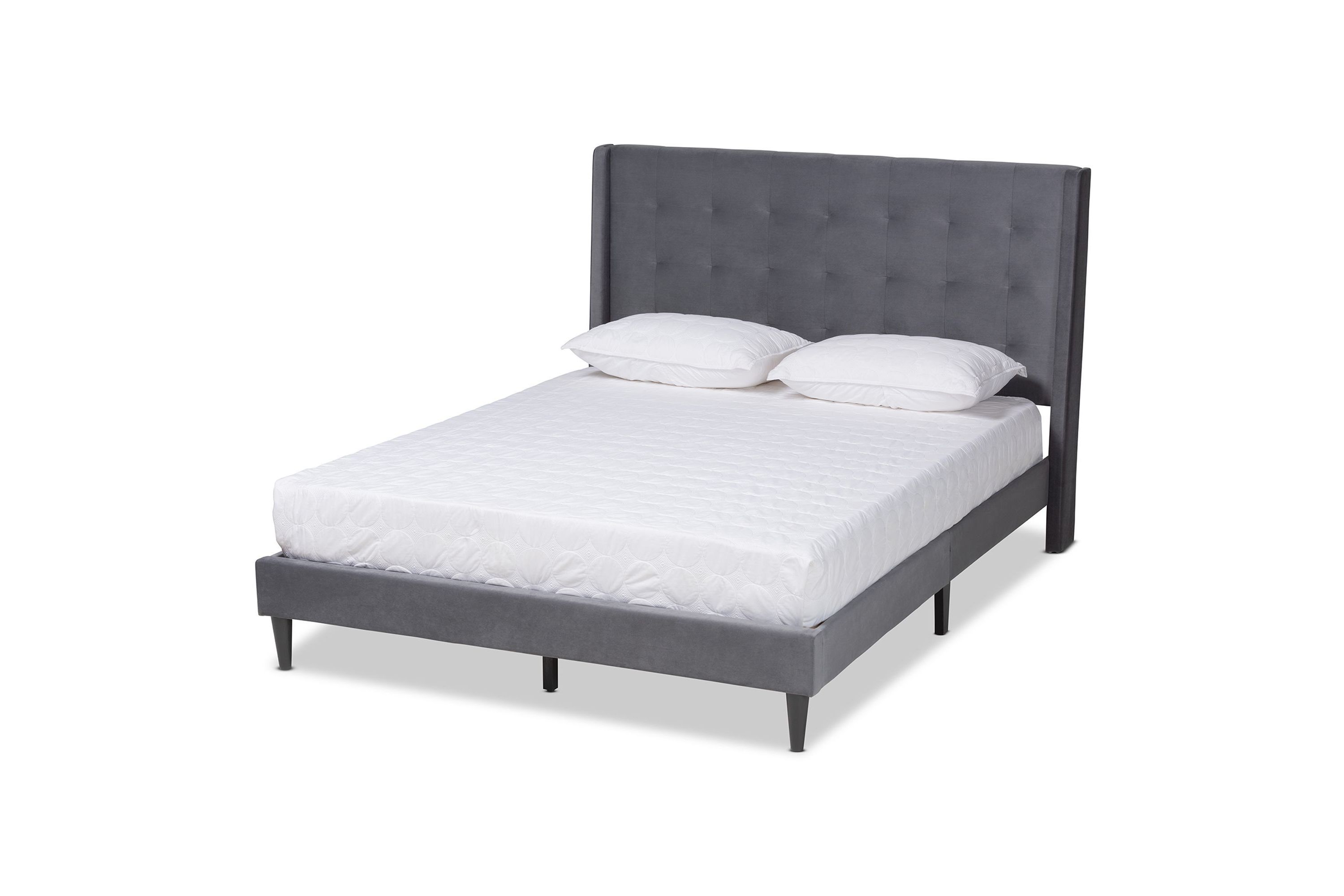 Gothard Modern and Contemporary Velvet Upholstered and Wood Platform Bed
