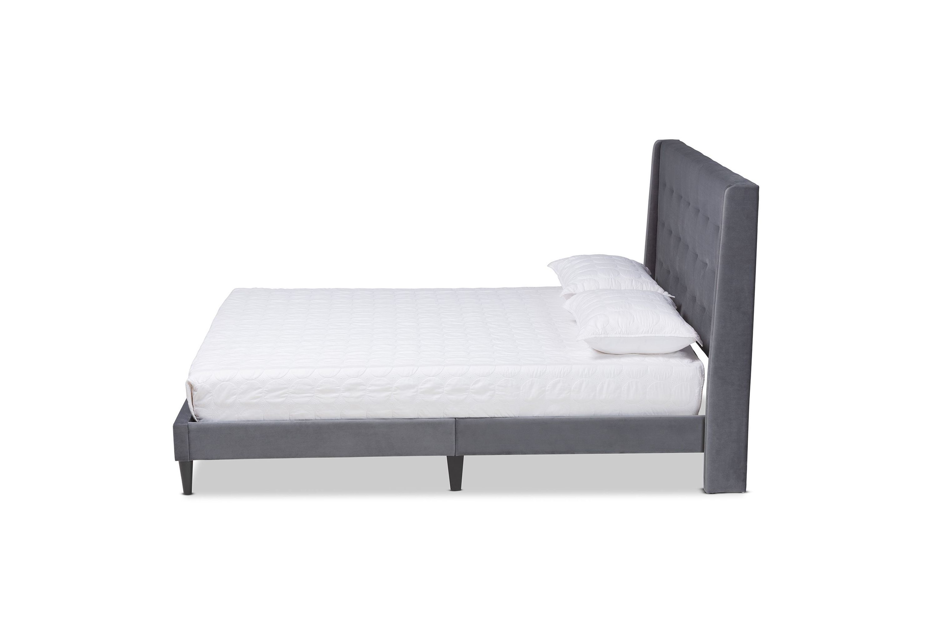 Gothard Modern and Contemporary Velvet Upholstered and Wood Platform Bed