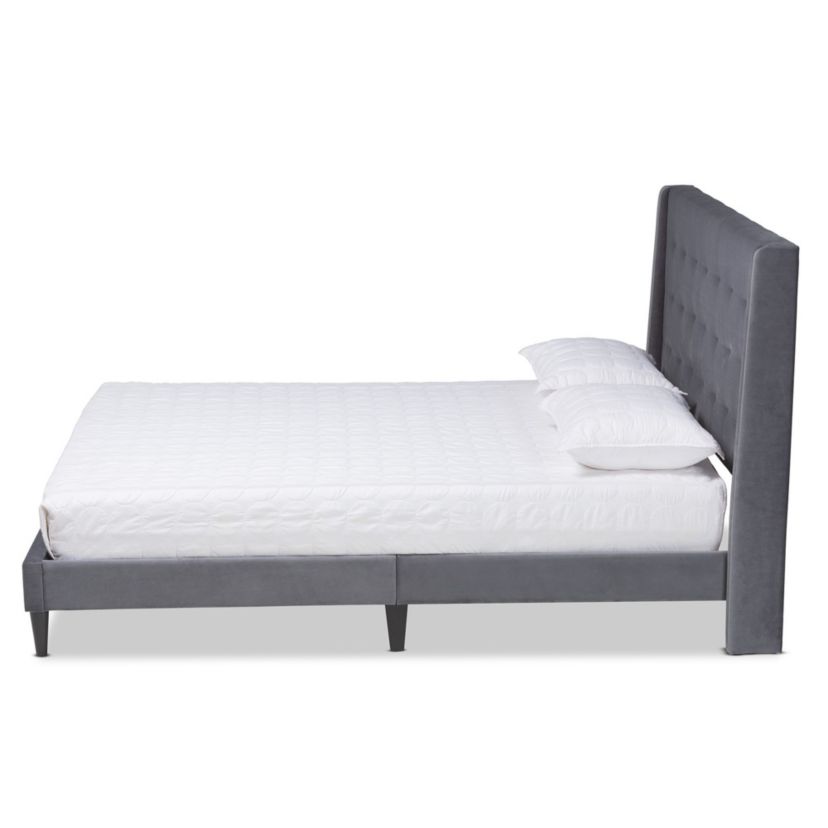 Gothard Modern and Contemporary Velvet Upholstered and Wood Platform Bed