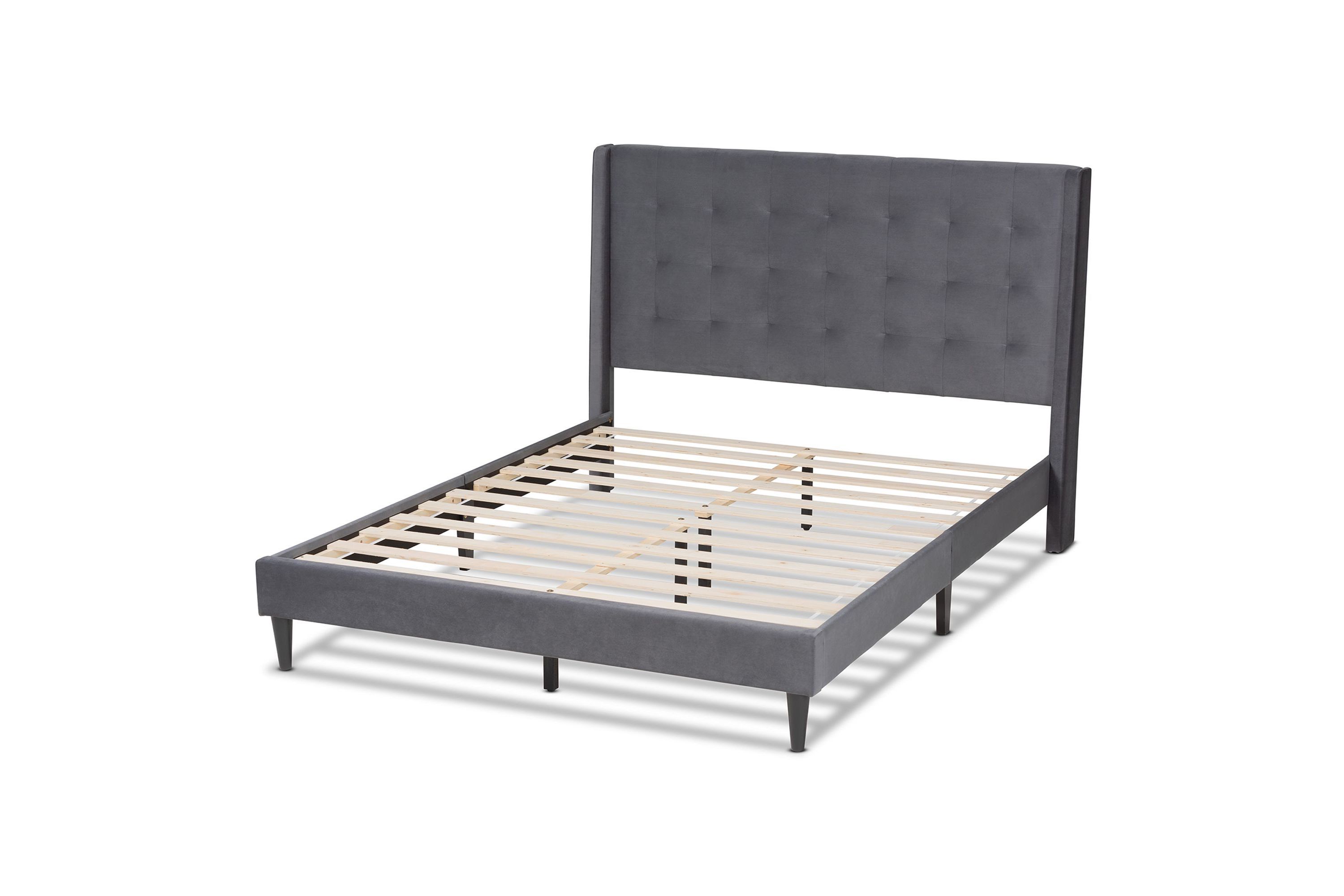 Gothard Modern and Contemporary Velvet Upholstered and Wood Platform Bed
