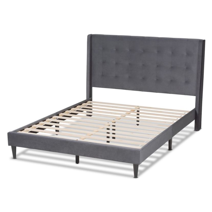 Gothard Modern and Contemporary Velvet Upholstered and Wood Platform Bed
