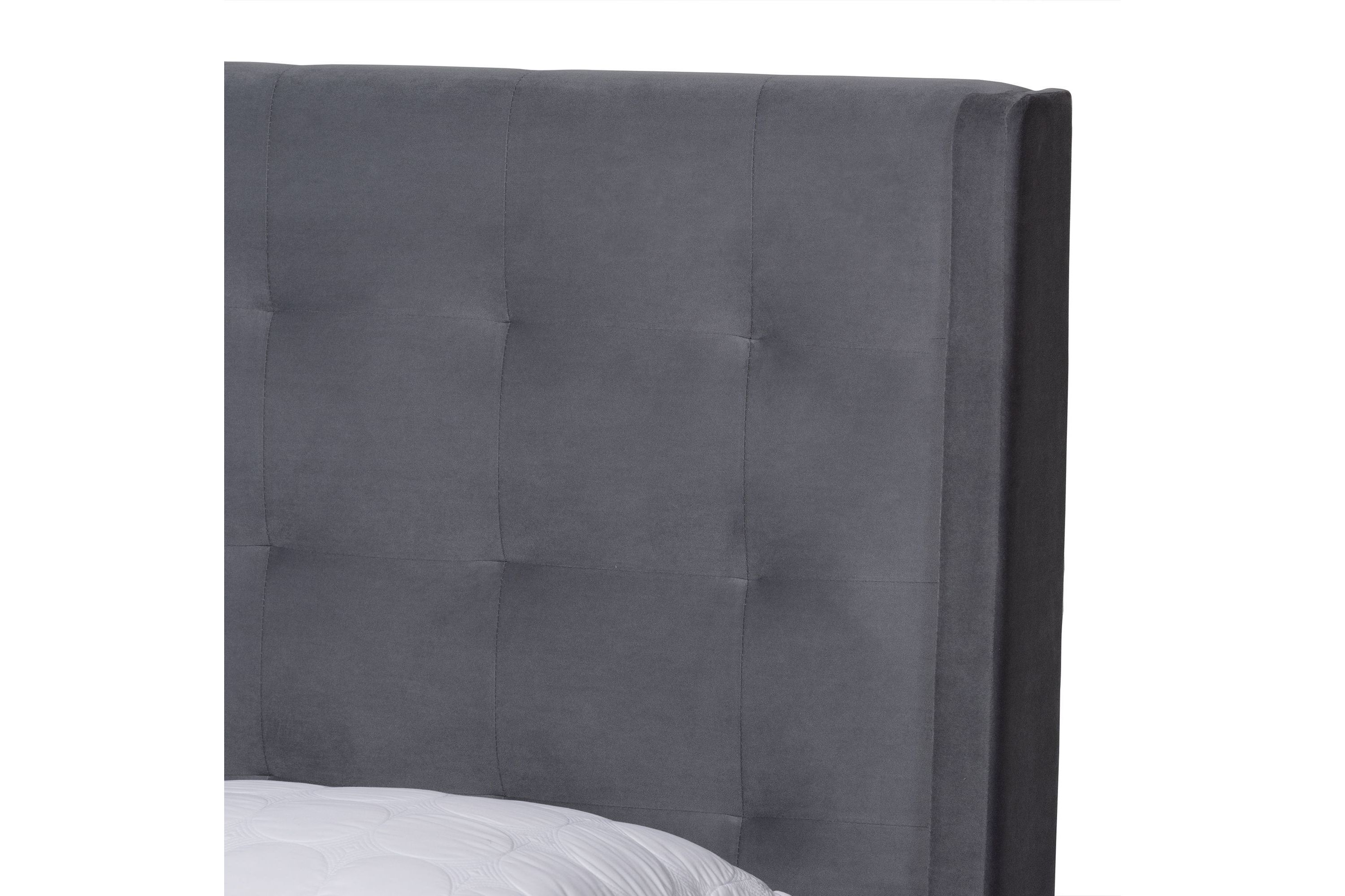 Gothard Modern and Contemporary Velvet Upholstered and Wood Platform Bed