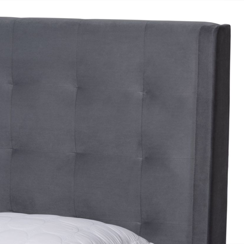 Gothard Modern and Contemporary Velvet Upholstered and Wood Platform Bed